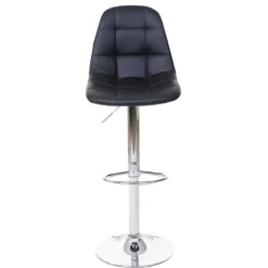 PROREGAL Barhocker gepolstert und höhenverstellbar mit Lehne Sitzhöhe 61-81cm Schwarz Kunstleder Fuß chrom Barstuhl Tresenhocker