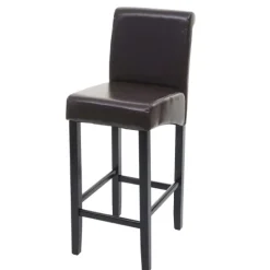 PROREGAL Barhocker gepolstert mit Lehne Sitzhöhe 75cm Holz| Braun dunkle Beine Leder Barstuhl Tresenhocker