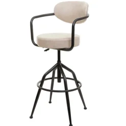 PROREGAL Barhocker gepolstert mit Lehne, Sitzhöhe 66-76cm, höhenverstellbar Industrial Wildleder-Optik, vintage Beige, Barstuhl Drehhocker