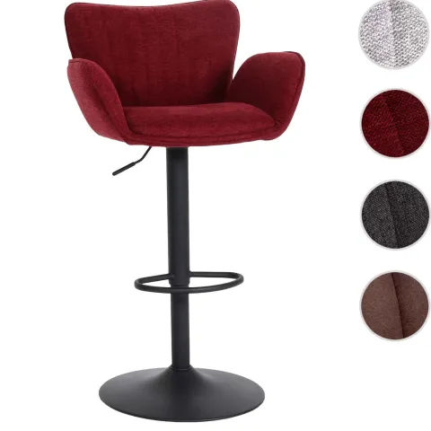 PROREGAL Barhocker gepolstert mit Lehne, Sitzhöhe 66-90cm, mit Armlehne Fußablage drehbar Stoff/Textil Eisen, Bordeaux Fuß Schwarz| Drehstuhl Barstuhl