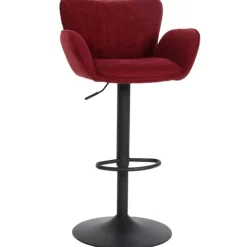 PROREGAL Barhocker gepolstert mit Lehne, Sitzhöhe 66-90cm, mit Armlehne Fußablage drehbar Stoff/Textil Eisen, Bordeaux Fuß Schwarz| Drehstuhl Barstuhl