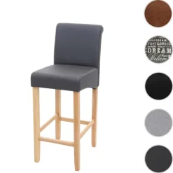 PROREGAL Barhocker gepolstert mit Lehne Sitzhöhe 75cm Holz| Grau matt helle Beine Kunstleder Barstuhl Tresenhocker