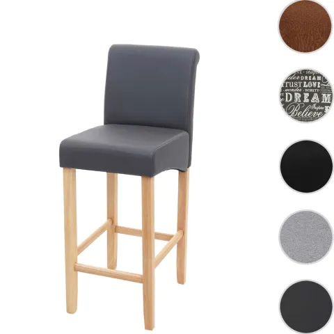 PROREGAL Barhocker gepolstert mit Lehne Sitzhöhe 75cm Holz| Grau matt helle Beine Kunstleder Barstuhl Tresenhocker