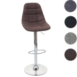 PROREGAL Barhocker gepolstert und höhenverstellbar mit Lehne Sitzhöhe 61-81cm Grau Stoff/Textil Fuß chrom Barstuhl Tresenhocker