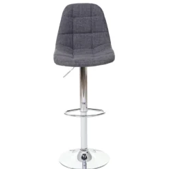 PROREGAL Barhocker gepolstert und höhenverstellbar mit Lehne Sitzhöhe 61-81cm Grau Stoff/Textil Fuß chrom Barstuhl Tresenhocker