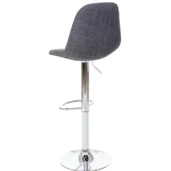 PROREGAL Barhocker gepolstert und höhenverstellbar mit Lehne Sitzhöhe 61-81cm Grau Stoff/Textil Fuß chrom Barstuhl Tresenhocker