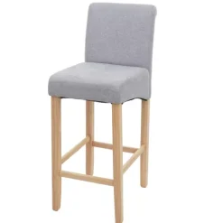 PROREGAL Barhocker gepolstert mit Lehne Sitzhöhe 75cm Holz| Hellgrau helle Beine Stoff/Textil Barstuhl Tresenhocker