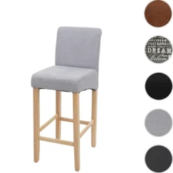PROREGAL Barhocker gepolstert mit Lehne Sitzhöhe 75cm Holz| Hellgrau helle Beine Stoff/Textil Barstuhl Tresenhocker