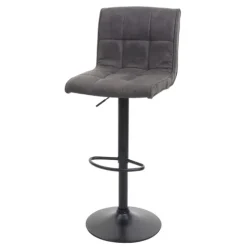 PROREGAL Barhocker gepolstert und höhenverstellbar mit Lehne Sitzhöhe 64-85cm Wildlederimitat| vintage Dunkelgrau Barstuhl Tresenhocker