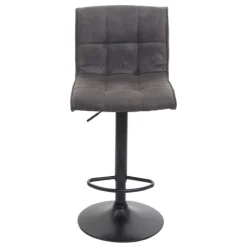 PROREGAL Barhocker gepolstert und höhenverstellbar mit Lehne Sitzhöhe 64-85cm Wildlederimitat| vintage Dunkelgrau Barstuhl Tresenhocker