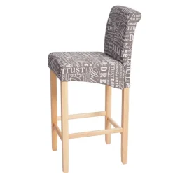 PROREGAL Barhocker gepolstert mit Lehne Sitzhöhe 75cm Holz| Schriftzug Grau helle Beine Stoff/Textil Barstuhl Tresenhocker