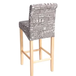 PROREGAL Barhocker gepolstert mit Lehne Sitzhöhe 75cm Holz| Schriftzug Grau helle Beine Stoff/Textil Barstuhl Tresenhocker