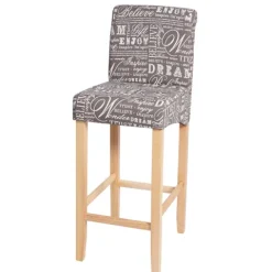 PROREGAL Barhocker gepolstert mit Lehne Sitzhöhe 75cm Holz| Schriftzug Grau helle Beine Stoff/Textil Barstuhl Tresenhocker