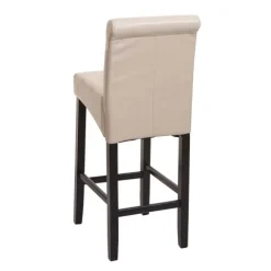 PROREGAL Barhocker gepolstert mit Lehne Sitzhöhe 75cm Holz Creme dunkle Beine Kunstleder Barstuhl Tresenhocker