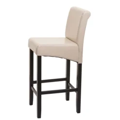 PROREGAL Barhocker gepolstert mit Lehne Sitzhöhe 75cm Holz Creme dunkle Beine Kunstleder Barstuhl Tresenhocker