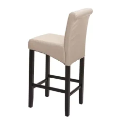 PROREGAL Barhocker gepolstert mit Lehne Sitzhöhe 75cm Holz Creme dunkle Beine Kunstleder Barstuhl Tresenhocker