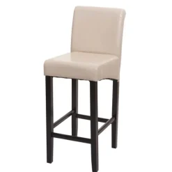 PROREGAL Barhocker gepolstert mit Lehne Sitzhöhe 75cm Holz Creme dunkle Beine Kunstleder Barstuhl Tresenhocker