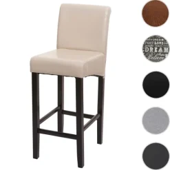 PROREGAL Barhocker gepolstert mit Lehne Sitzhöhe 75cm Holz Creme dunkle Beine Kunstleder Barstuhl Tresenhocker