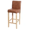 PROREGAL Barhocker gepolstert mit Lehne Sitzhöhe 75cm Holz Wildlederimitat helle Beine Stoff/Textil Barstuhl Tresenhocker