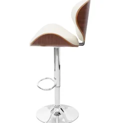 PROREGAL Barhocker höhenverstellbar mit Lehne Sitzhöhe 62-84cm Holz Bugholz Retro-Design Walnuss-Optik Kunstleder Creme Barstuhl