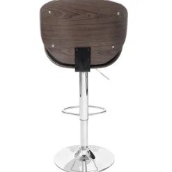 PROREGAL Barhocker höhenverstellbar mit Lehne Sitzhöhe 62-84cm Holz Bugholz Retro-Design Grau Kunstleder Schwarz Barstuhl
