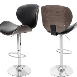PROREGAL Barhocker höhenverstellbar mit Lehne Sitzhöhe 62-84cm Holz Bugholz Retro-Design Grau Kunstleder Schwarz Barstuhl