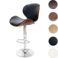 PROREGAL Barhocker höhenverstellbar mit Lehne Sitzhöhe 62-84cm Holz Bugholz Retro-Design Grau Kunstleder Schwarz Barstuhl