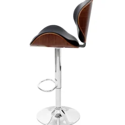 PROREGAL Barhocker höhenverstellbar mit Lehne Sitzhöhe 62-84cm Holz Bugholz Retro-Design Walnuss-Optik Kunstleder Schwarz Barstuhl