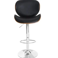 PROREGAL Barhocker höhenverstellbar mit Lehne Sitzhöhe 62-84cm Holz Bugholz Retro-Design Walnuss-Optik Kunstleder Schwarz Barstuhl