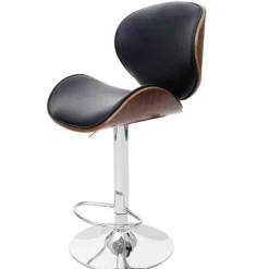PROREGAL Barhocker höhenverstellbar mit Lehne Sitzhöhe 62-84cm Holz Bugholz Retro-Design Walnuss-Optik Kunstleder Schwarz Barstuhl
