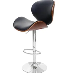 PROREGAL Barhocker höhenverstellbar mit Lehne Sitzhöhe 62-84cm Holz Bugholz Retro-Design Walnuss-Optik Kunstleder Schwarz Barstuhl