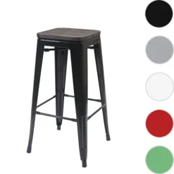 PROREGAL Barhocker inkl. Holz-Sitzfläche Sitzhöhe 76cm Metall Industriedesign stapelbar Grau Barstuhl Tresenhocker