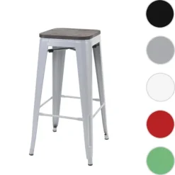 PROREGAL Barhocker inkl. Holz-Sitzfläche Sitzhöhe 76cm Metall Industriedesign stapelbar Grau Barstuhl Tresenhocker