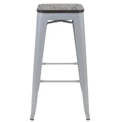 PROREGAL Barhocker inkl. Holz-Sitzfläche Sitzhöhe 76cm Metall Industriedesign stapelbar Grau Barstuhl Tresenhocker
