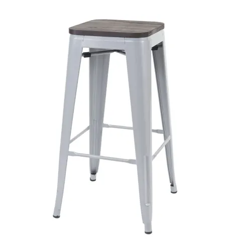 PROREGAL Barhocker inkl. Holz-Sitzfläche Sitzhöhe 76cm Metall Industriedesign stapelbar Grau Barstuhl Tresenhocker