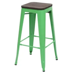 PROREGAL Barhocker inkl. Holz-Sitzfläche Sitzhöhe 76cm Metall Industriedesign stapelbar Grün Barstuhl Tresenhocker