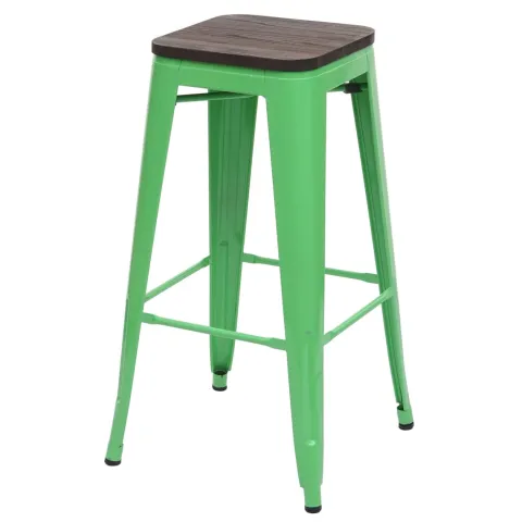 PROREGAL Barhocker inkl. Holz-Sitzfläche Sitzhöhe 76cm Metall Industriedesign stapelbar Grün Barstuhl Tresenhocker