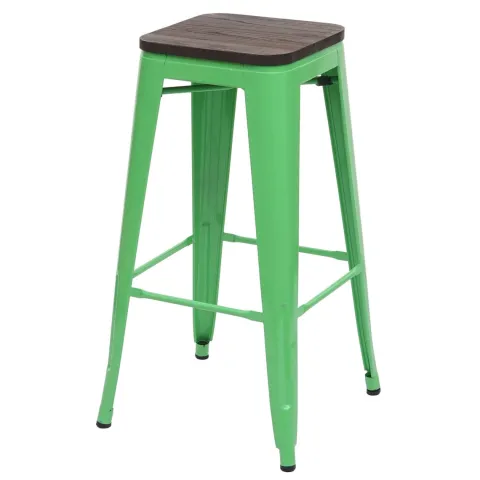 PROREGAL Barhocker inkl. Holz-Sitzfläche Sitzhöhe 76cm Metall Industriedesign stapelbar Grün Barstuhl Tresenhocker
