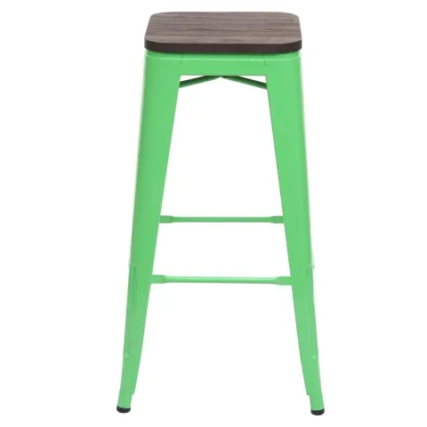 PROREGAL Barhocker inkl. Holz-Sitzfläche Sitzhöhe 76cm Metall Industriedesign stapelbar Grün Barstuhl Tresenhocker
