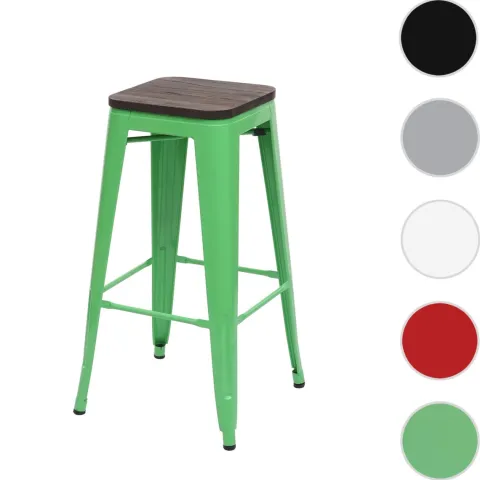 PROREGAL Barhocker inkl. Holz-Sitzfläche Sitzhöhe 76cm Metall Industriedesign stapelbar Grün Barstuhl Tresenhocker