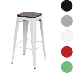 PROREGAL Barhocker inkl. Holz-Sitzfläche Sitzhöhe 76cm Metall Industriedesign stapelbar Weiß Barstuhl Tresenhocker