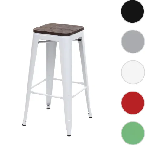 PROREGAL Barhocker inkl. Holz-Sitzfläche Sitzhöhe 76cm Metall Industriedesign stapelbar Weiß Barstuhl Tresenhocker