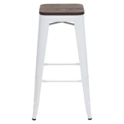 PROREGAL Barhocker inkl. Holz-Sitzfläche Sitzhöhe 76cm Metall Industriedesign stapelbar Weiß Barstuhl Tresenhocker