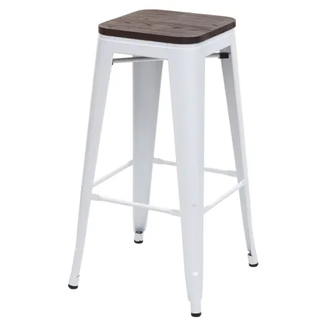 PROREGAL Barhocker inkl. Holz-Sitzfläche Sitzhöhe 76cm Metall Industriedesign stapelbar Weiß Barstuhl Tresenhocker