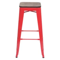 PROREGAL Barhocker inkl. Holz-Sitzfläche Sitzhöhe 76cm Metall Industriedesign stapelbar Rot Barstuhl Tresenhocker