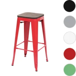 PROREGAL Barhocker inkl. Holz-Sitzfläche Sitzhöhe 76cm Metall Industriedesign stapelbar Rot Barstuhl Tresenhocker