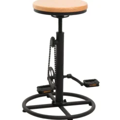 PROREGAL Barhocker mit Fußablage Sitzhöhe 61-85cm höhenverstellbar drehbar Fußablage Industrial Metall Massiv-Holz Natur Barstuhl Tresenhocker