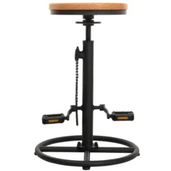 PROREGAL Barhocker mit Fußablage Sitzhöhe 61-85cm höhenverstellbar drehbar Fußablage Industrial Metall Massiv-Holz Natur Barstuhl Tresenhocker