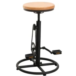 PROREGAL Barhocker mit Fußablage Sitzhöhe 61-85cm höhenverstellbar drehbar Fußablage Industrial Metall Massiv-Holz Natur Barstuhl Tresenhocker