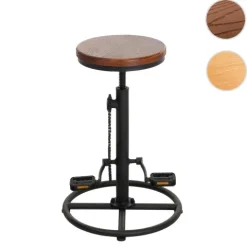 PROREGAL Barhocker mit Fußablage Sitzhöhe 61-85cm höhenverstellbar drehbar Fußablage Industrial Metall Massiv-Holz Braun Barstuhl Tresenhocker